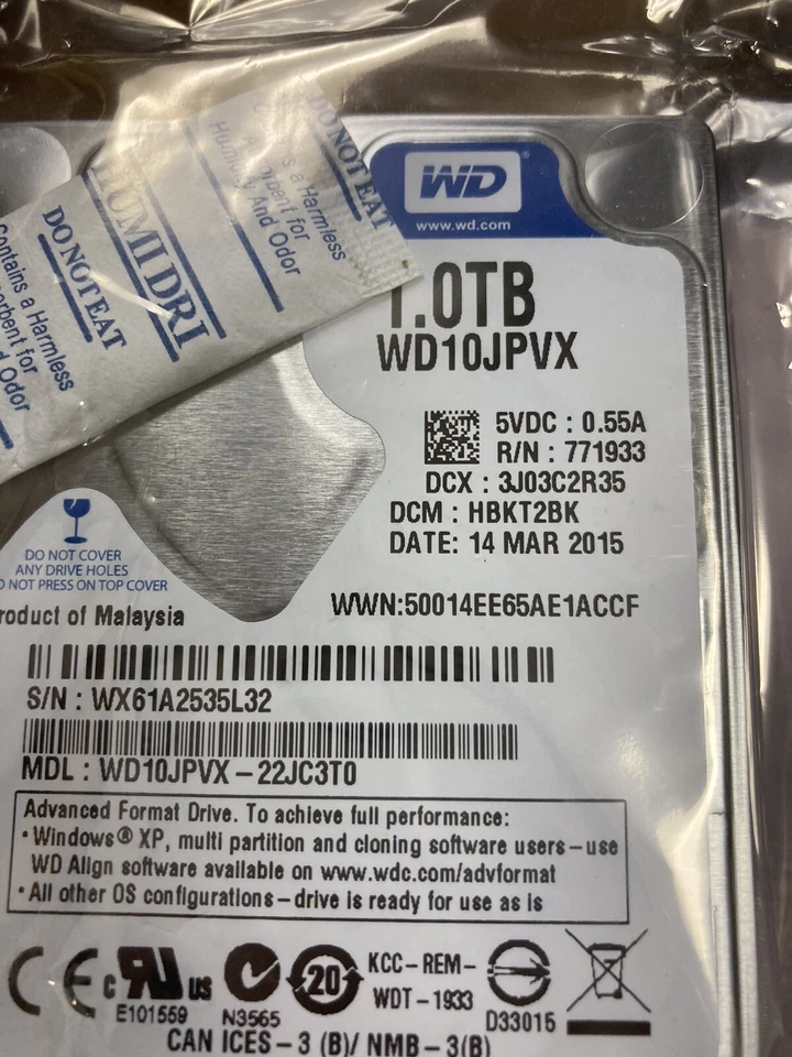 Western Digital WD10JPVX-22JC3T0 1.0TB internal hard drive NEW - Image 2 of 4