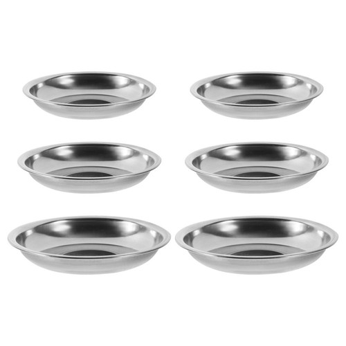 6pcs Stainless Steel Dish Round Condiment Tray Sauce Plate Sushi Dipping Bowl