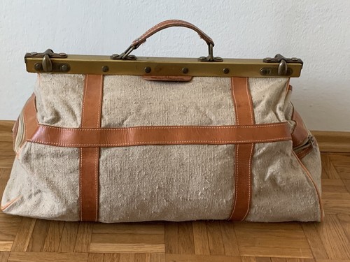 MARLBORO Vintage Arzttasche Tasche Reisetasche Leinen Leder braun Weekender