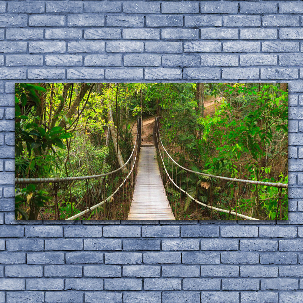 Tableau sur verre forestier 140x70 cm avec pont en bois sauvage