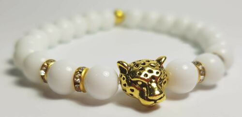 Herren Valentinstag schönes handgefertigtes Perlenarmband aus Venedig Leopard weiß - Bild 1 von 1