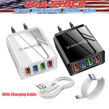 US 4 Port Fast Quick Charge QC 3.0 USB Hub Wall Home Charger Power Adapter Plug