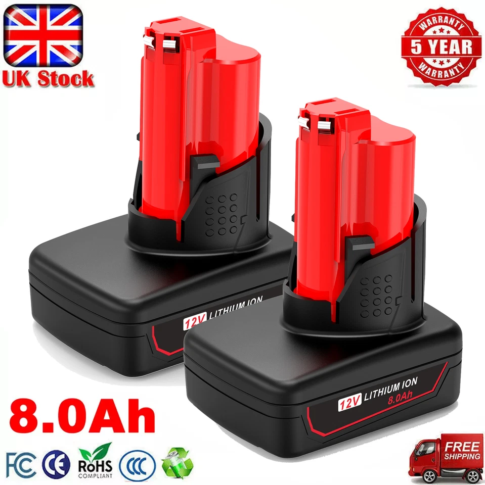 2Pcs For Milwaukee For M12 LI-ION 8.0Ah High Capacity Battery 12V 48-11-2402 NEW