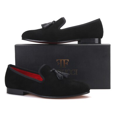 Ferucci Men loafer plain black suede shoes SZ 9 Amazon.com | FERUCCI Men Plain Black Suede Slippers Loafers  main image 3