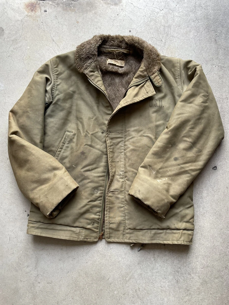 Vintage US Navy Deck Jacket USN 40s WW2 Talon Zip Military Green Size 36 USA