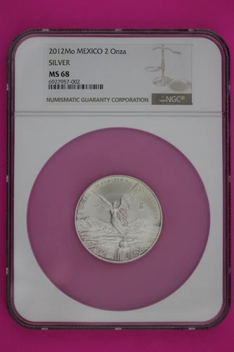 2012 MS 68 Mexico Libertad 2 Onza 2 Ounces .999 Silver NGC Certified Slab 7002