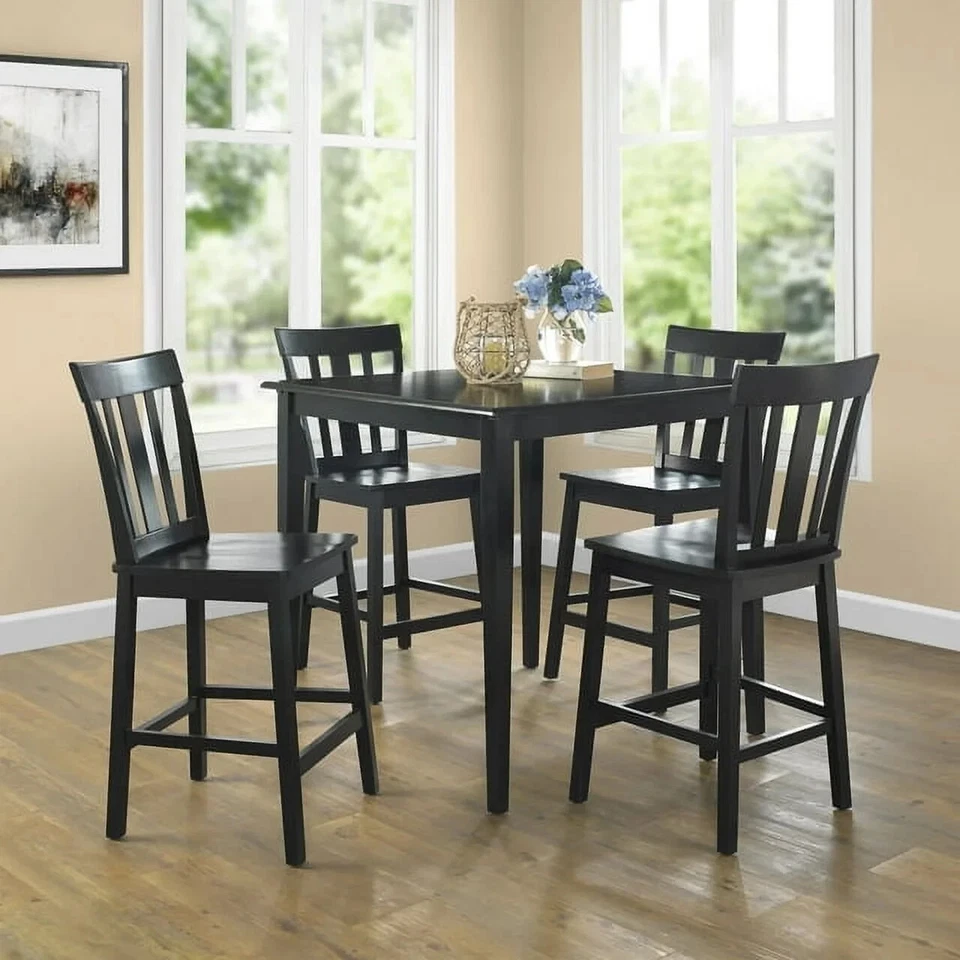 Modern Contemporary Black Solid Wood Counter-Height Dining Table and 4 Chair Set - Image 2 of 4