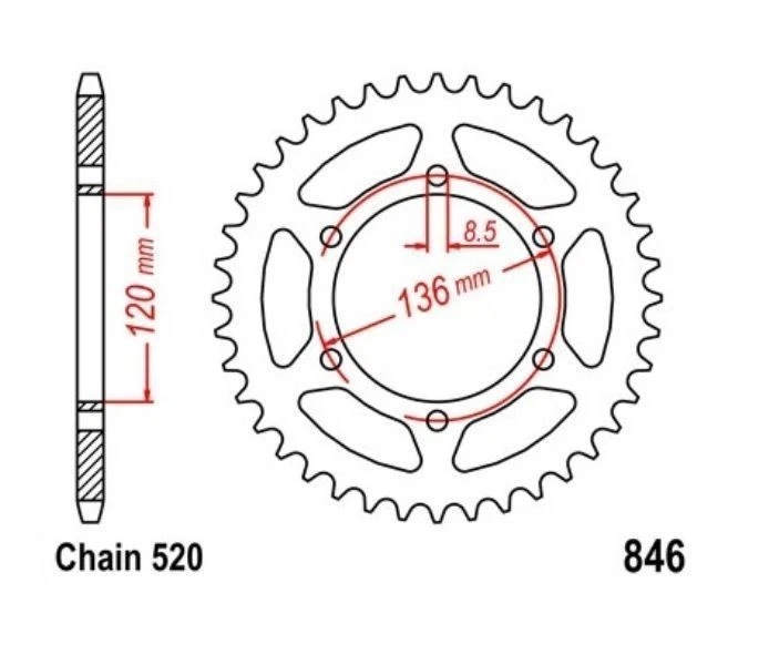 Roue a Chaîne 39 Dents (Chaîne 520) pour Yamaha SRX 600 86-89 - Photo 1/1