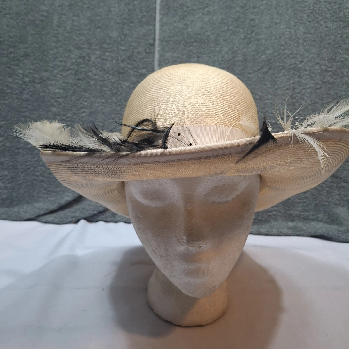 Vintage Mr Charles Pink Straw Sun Hat Feather Flower Wide Brim Church Wedding ? ???? ? . . epic chartreuse, evergreen + rose pink  main image 4