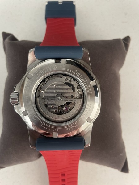 Bulova Marine Star Automático 45mm Esfera Blanca Correa Azul/Rojo 98A225 2