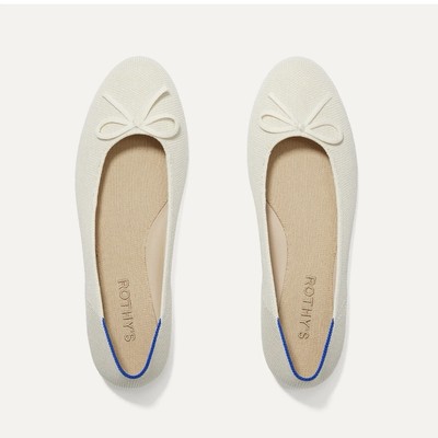 NEW ROTHYS The Ballet Flat in Gardenia CASUAL SHOES BOW IVORY WHITE SIZE 12.5