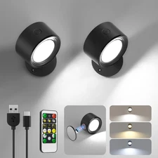 LED Wall Mounted Lights 2 Pcs with Remote, Wall Sconces Lamp 3000Mah Rechargeabl