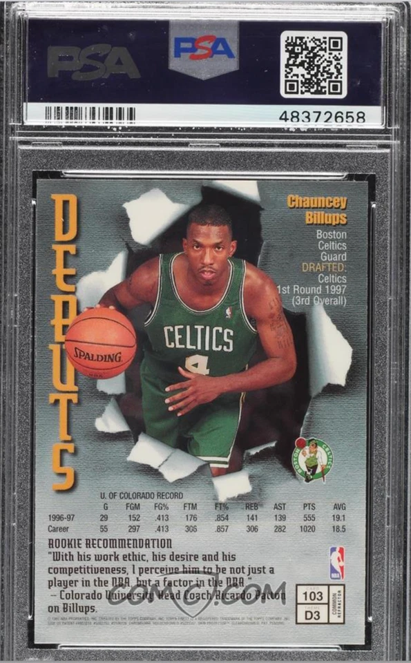 1997 Finest #103 Chauncey Billups Refractor PSA 10 Rookie - Image 2 of 2