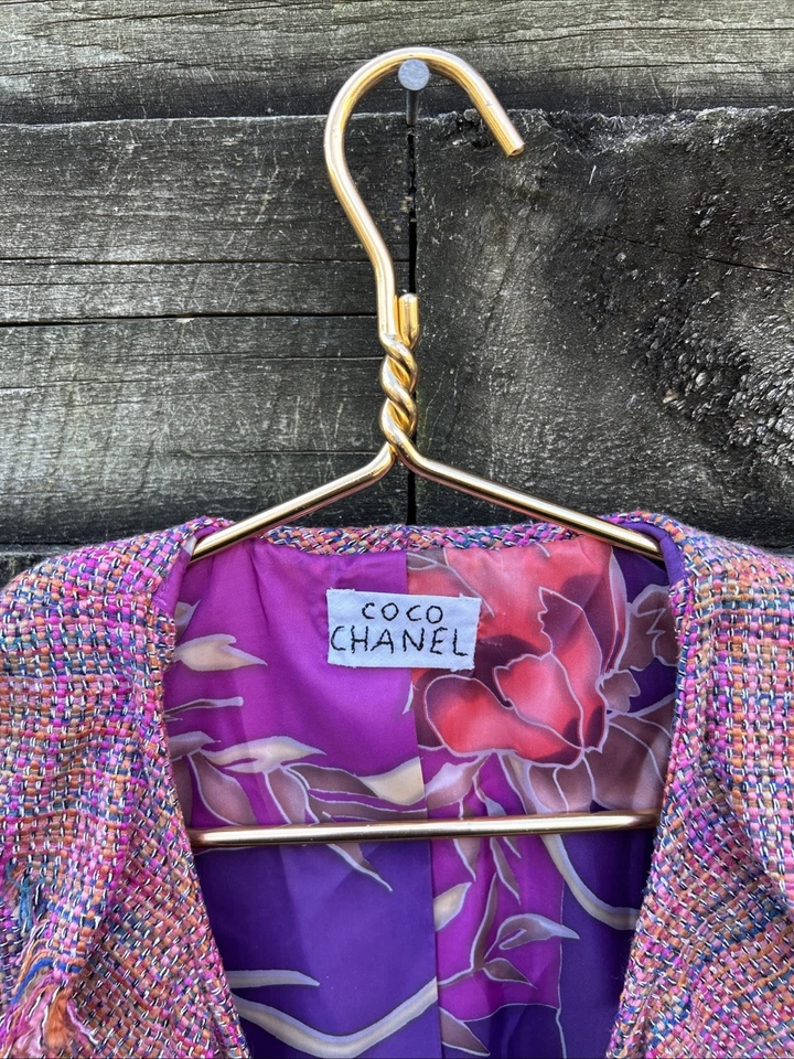 De colección COCO CHANEL Seda Arco Iris Fantasía Tweed Vestido Blazer Chaqueta Abrigo LG Foto 2 de 4