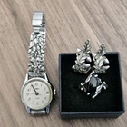 Sterling Silver Mixed Lot Watch Band Earrings Ring Black Stone Vintage 4pc