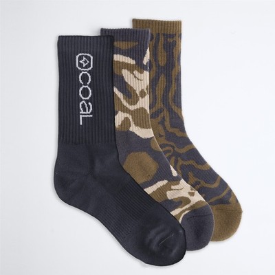 Coal Everyday Crew Socks, 3 Pack (3 Pairs), S/M 6-8, Black / Print New