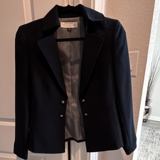 Tahari Arthur S. Levine Black Blazer Women's 4P Double-Breasted Notch Lined