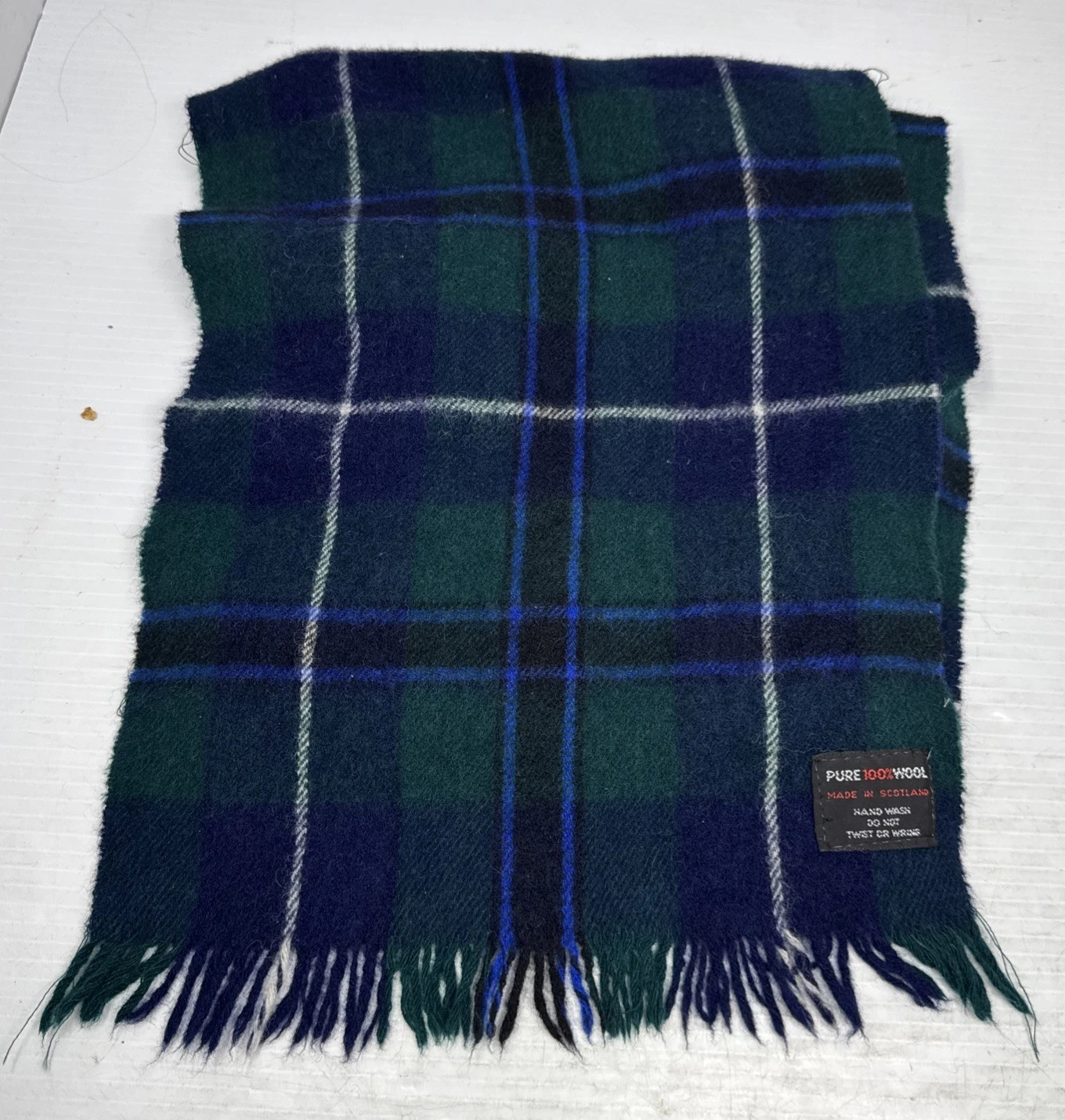 Vintage Pure Wool Scarf Black watch Plaid Fringe Made In Scotland Preppy