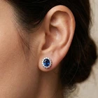 Invaluable Royal Blue Sapphire 7.90Ct 925 Sterling Silver White Gold Earrings