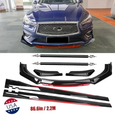 Front Bumper Lip Spoiler Splitter Side Skirt Glossy Black For Infiniti Q50 Q60