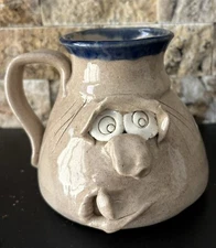 VTG Studio Pottery 3D Face Travel Coffee Cider Mug Cup No Tip Wide Bottom