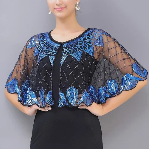 Womens Shrug Shawl Wedding Dresses Cape Cover Ups Sequins Beaded Shawls Party - Bild 4 von 30