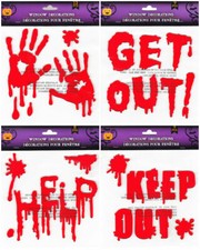 Halloween Bloody Gel Window Cling Stickers Hands Keep Out Help Get Out Set of 4