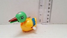 Vtg Retro Yellow Blue Green Plastic Wind Up Duck