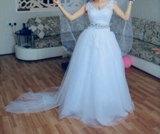 Alyce Paris Beaded Diamond White A Style Princess Tulle Wedding Dress Size M