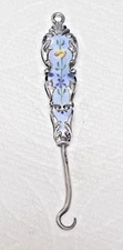 Antique Sterling Silver Button Hook Floral Enamel Chatelaine 2 7/8 inch