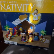 Wood Nativity Set 16 Piece Hand Painted Solid Wood Christmas Decor