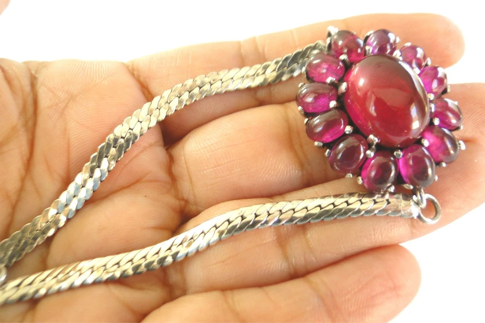 Red Ruby Cluster 925 Sterling Silver Bracelet - Image 2 of 4