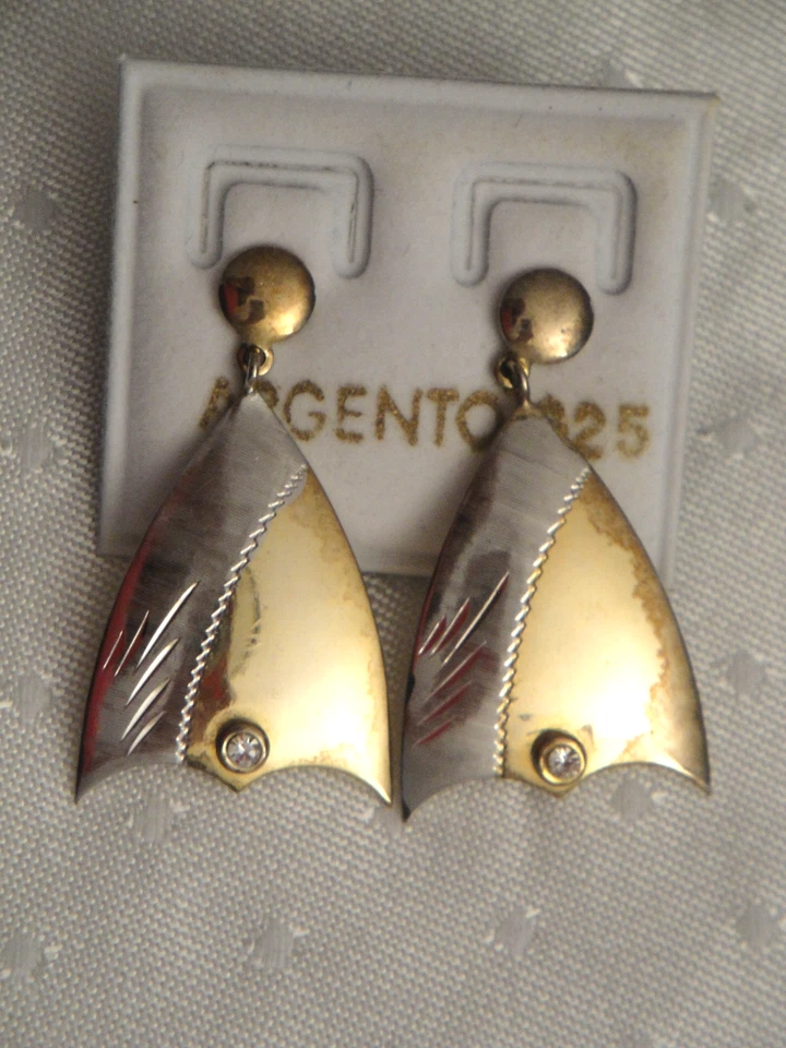 Orecchini vintage in Argento 925 massiccio italiano placcato oro a specchio - Immagine 3 di 4