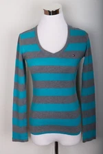 Tommy Hilfiger Striped V Neck Blouse Womens Shirt Size XS