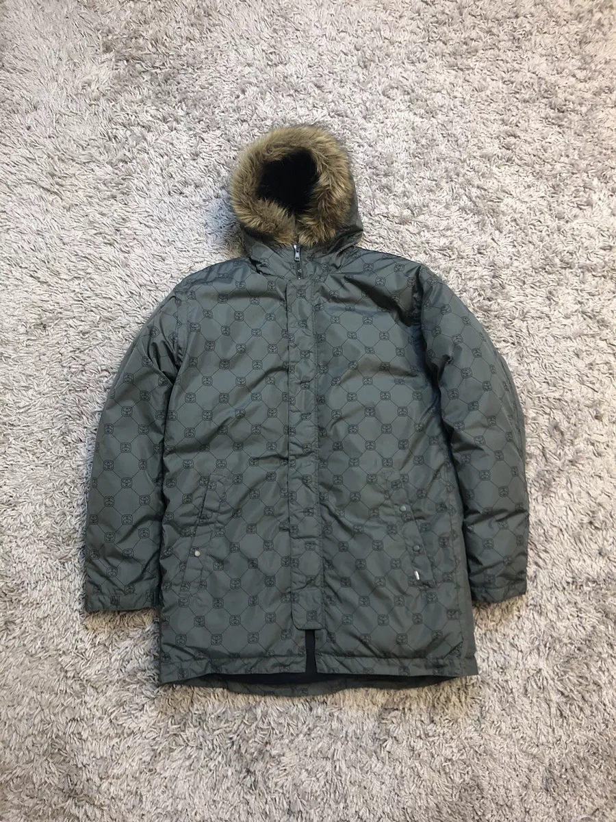 LOUIS VUITTON x SUPREME Jacquard Denim N-3B Shearling Trimmed Parka Size L