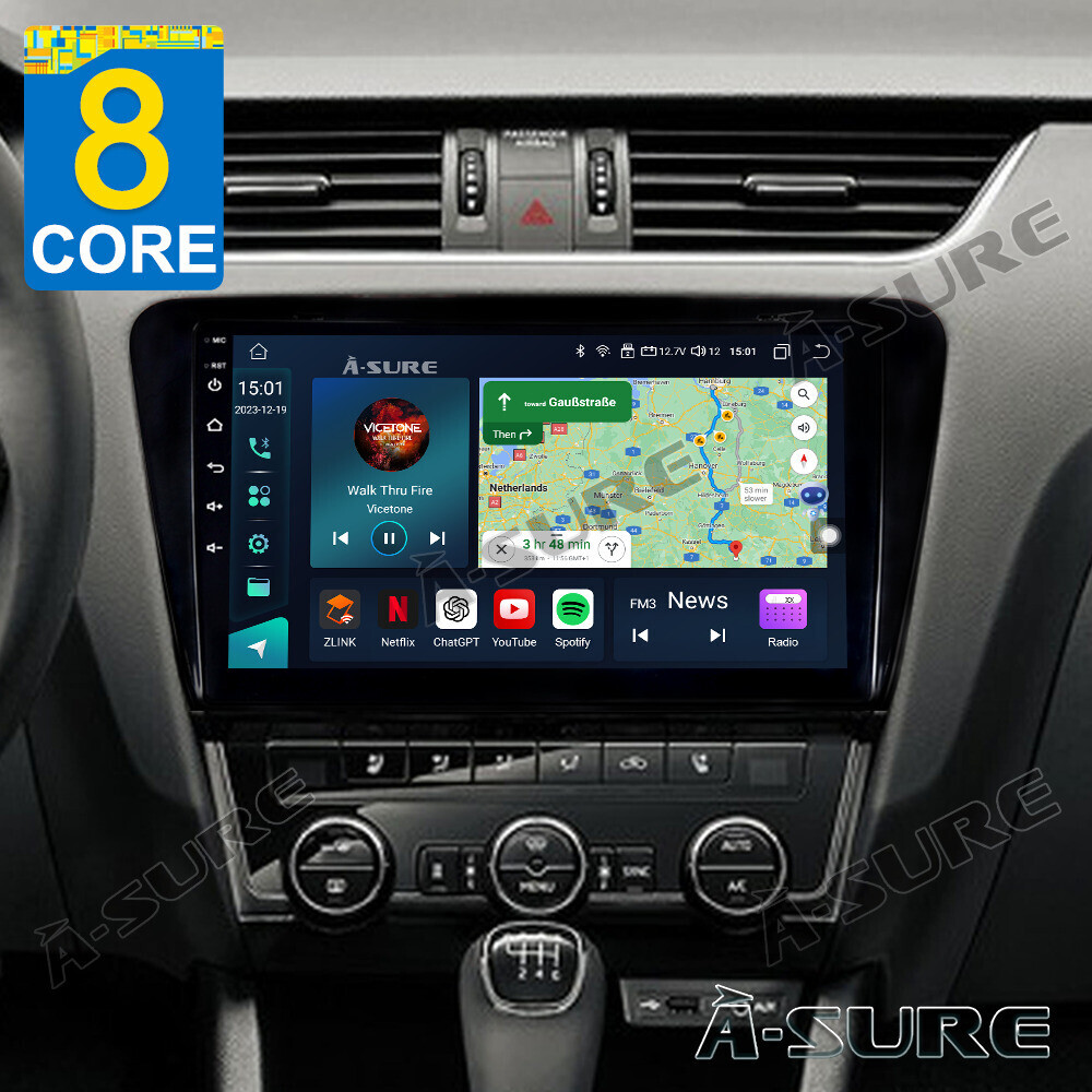 4+64GB Android 14 Carplay Navi 8 Core GPS für Autoradio SKODA Octavia III 3 5E