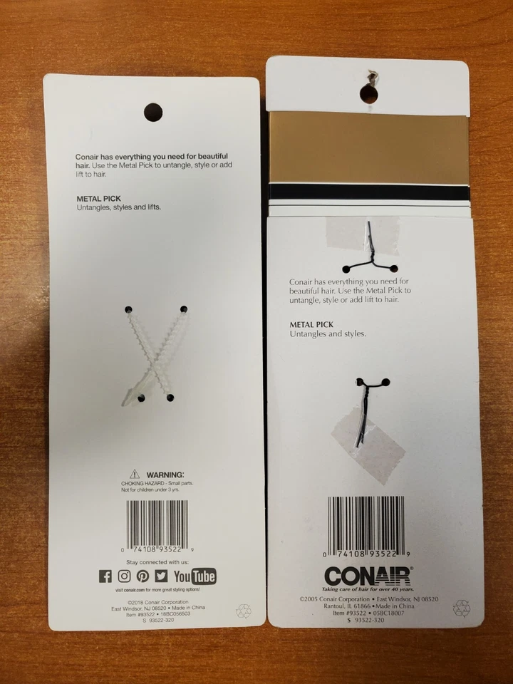 Paquete de 2: Pico de pelo de metal Conair, negro, desenreda y estilos #93552 (5229-R8P4b) Foto 2 de 2