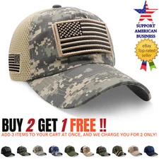 Baseball Cap USA Flag American Men Hat Detachable Patch Mesh Tactical Army Caps