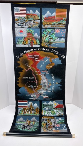 In memoria della guerra del Vietnam 1968-1969 striscione velluto nero rotolo vintage - Foto 4 di 4