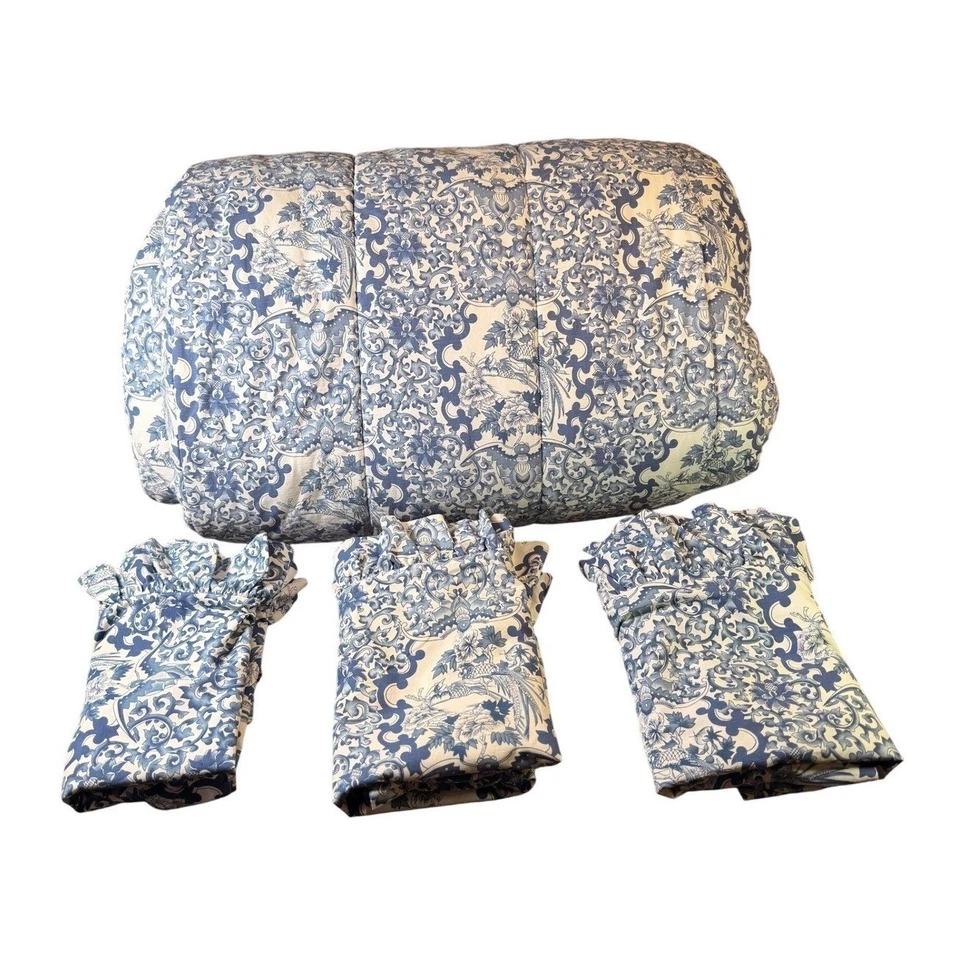 Ralph Lauren King Juego de Edredón y Volantes Falso Azul Tamarindo Porcelana Pájaro Foto 4 de 4