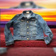 Girls Crazy 8 Blue Jean Denim Jacket Stretch Size 7/8 EUC Trendy Waist Length