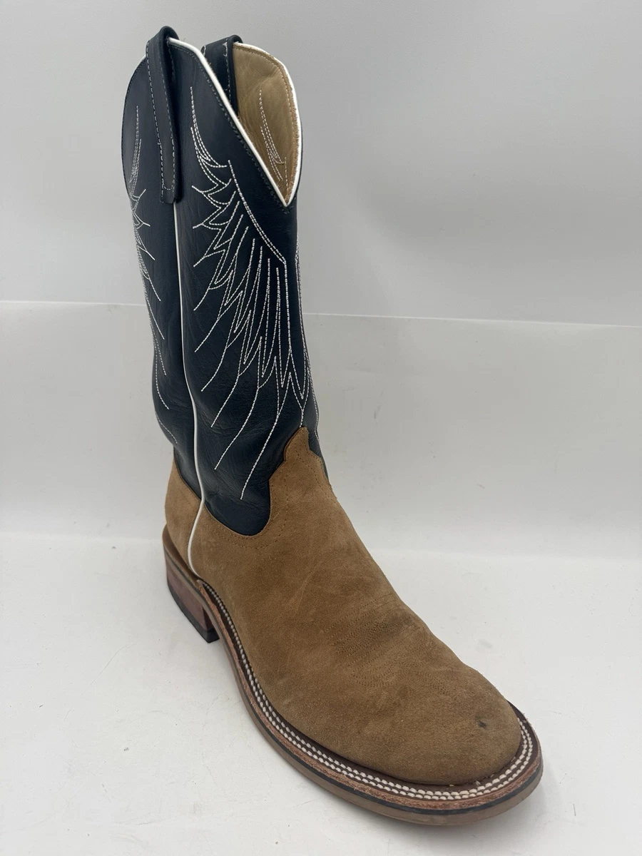 Bottes Cowboy Anderson Bean, Cuir Noir, Coutures Bleues, Taille 10 A NUC