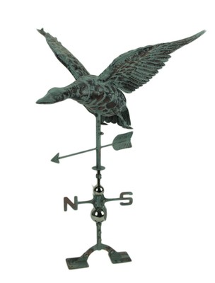 Zeckos Verdigris Patina Metal Flying Duck Weathervane with Roof Mount