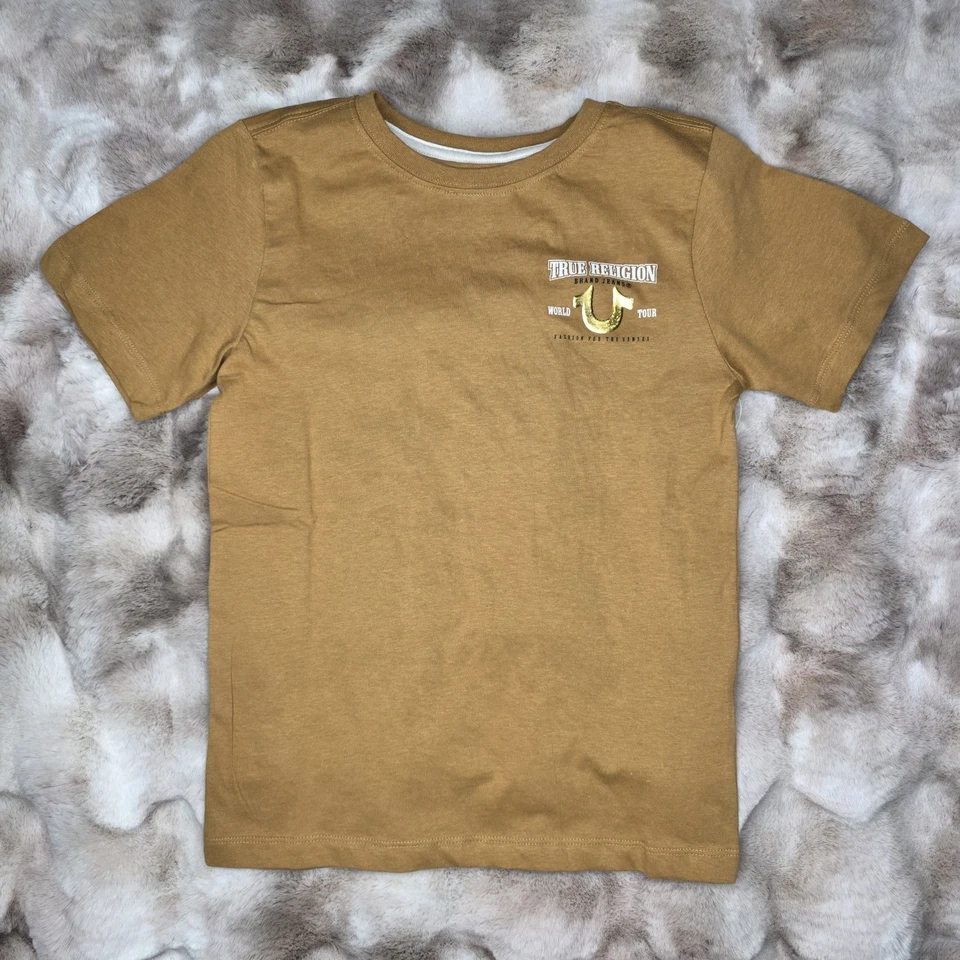 T-shirt e jeans cargo True Religion manica corta set 2 pezzi oro/blu ragazzo taglia 8 nuovi con etichette - Immagine 4 di 4