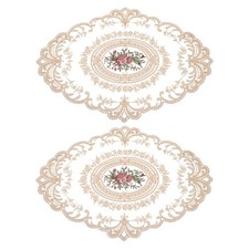 2Pack 12x16in Retro Lace Placemat Oval French Crochet Doilies Apricot
