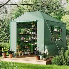 8x12 FT Pop-Up Greenhouse ,Walk-in Green House w/Roll Up Door ,Gardening Plants