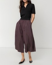 Uniqlo Woman Nylon Culottes Wide Pants Size L Brown Elastic Waist Pockets