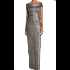 Teri Jon By Rickie Freeman metallic silver gown 16