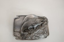 Salmon Pewter Belt Buckle Siskiyou Buckle Co Fishing Oregon Distressed Worn 80  s