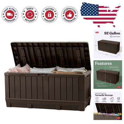 #ad Elegant 92 Gallon Resin Deck Box Outdoor Storage amp; Seating Solution in Brown $139.99